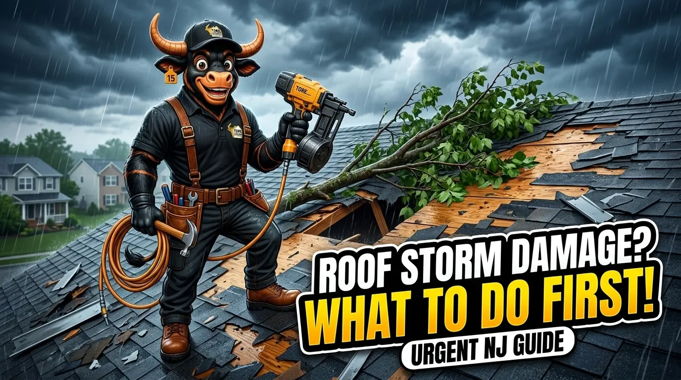 Storm-damaged roof on a New Jersey home